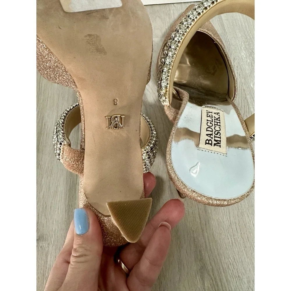 Badgley Mischka Nori Mules Women 8 Rose Gold Excellent Crystal Glitter Heels
